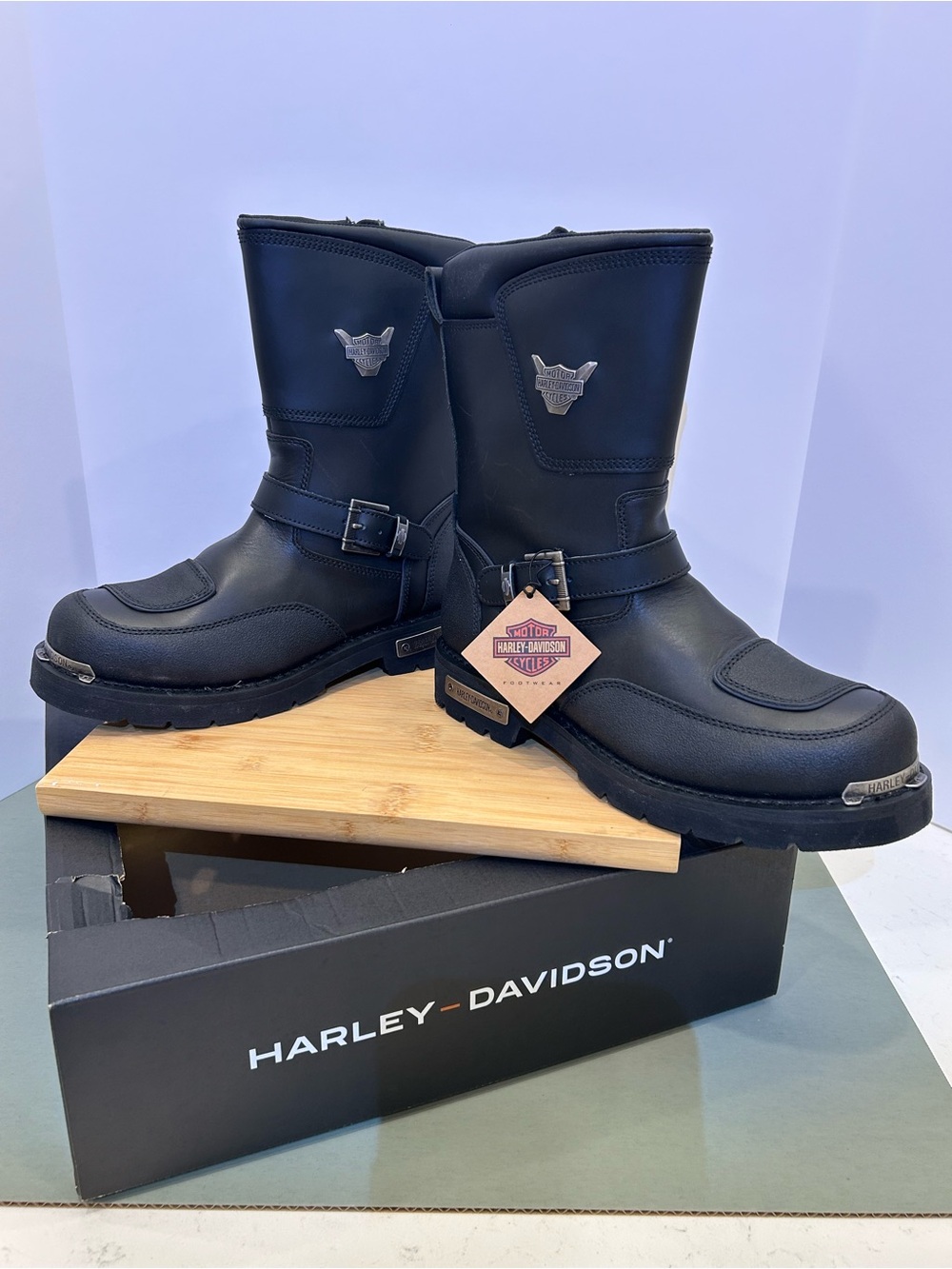 Harley-Davidson Shift Engineer Zip Black Full Grain Leather Upper D95115 Boots